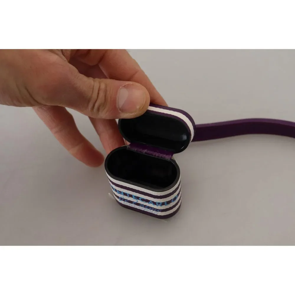 Dolce & Gabbana Purple Leather Strap Gold Metal Logo Airpods Case - Picture 5 of 7